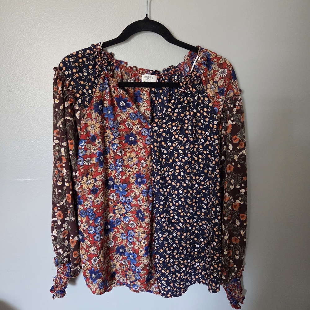Umgee Womens Mix Media Lightweight Bohemian Blouse Top. Sz L - Picture 3 of 6